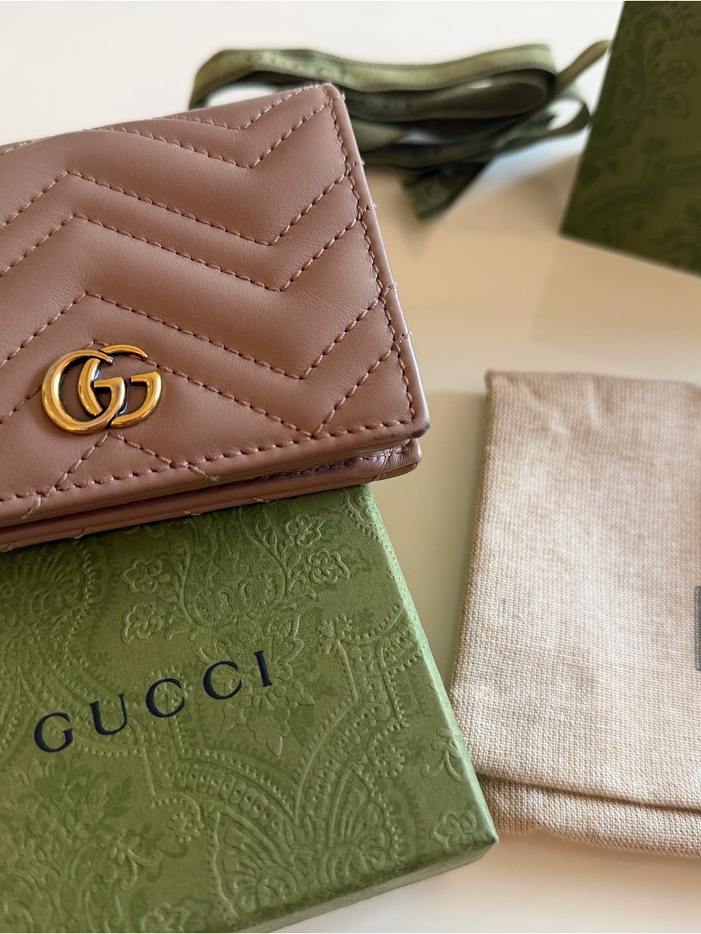 Gucci Mauve Matelassé Leather Mini Wallet with Gold Double G